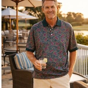 Michael Thomas XL Mercerized Cotton Paisley Polo Golf Resort Coastal Grandpa